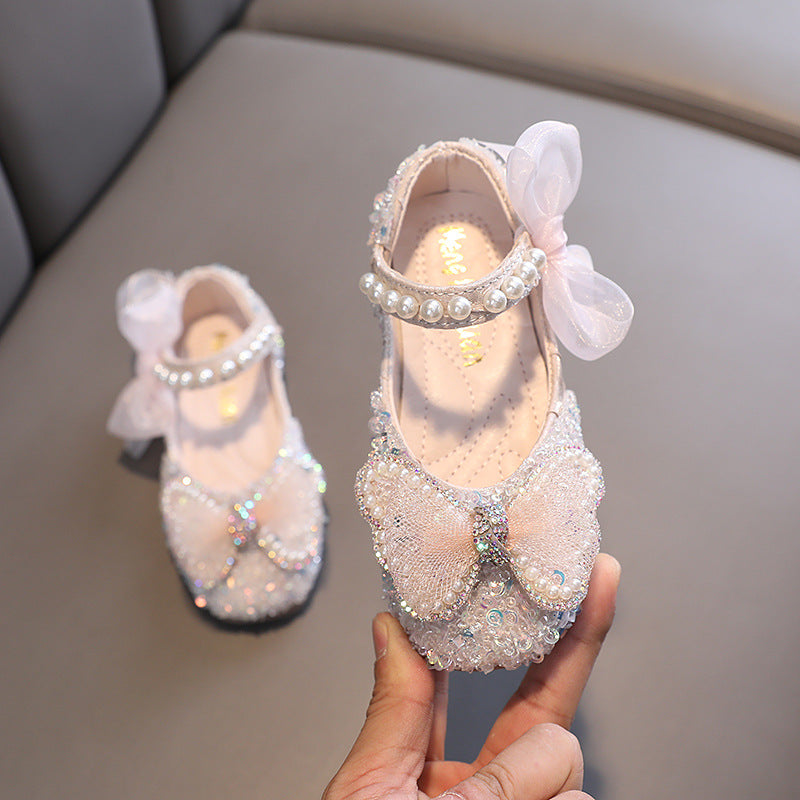 0-12 years old girls shoes bow sequin shoes