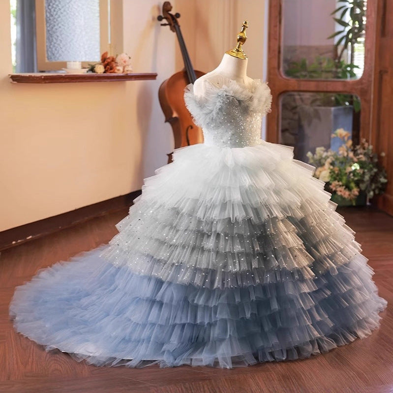 Big Bow Sparkly Tulle Flower Girl Wedding Dress for Girls | KLFFIGID