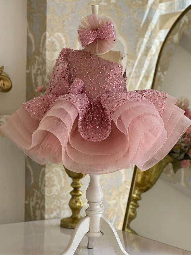 KLFFLGID Girls dress sequin short princess fluffy mesh skirt