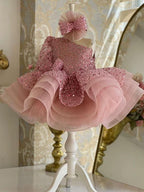 KLFFLGID Girls dress sequin short princess fluffy mesh skirt
