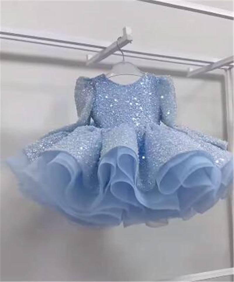 KLFFLGID Three-dimensional fluffy sequin party dress for children