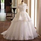 Trailing wedding dress flower girl evening dress new sequin embroidered mesh piano stage performance girl princess dress