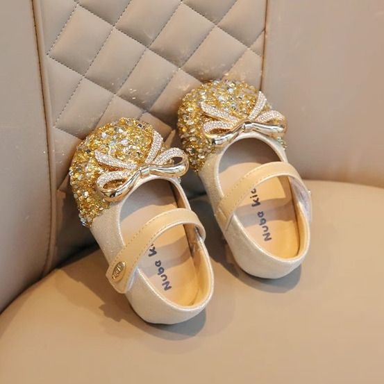 Girl's shoes with rhinestones, princess shoes, girls' leather shoes