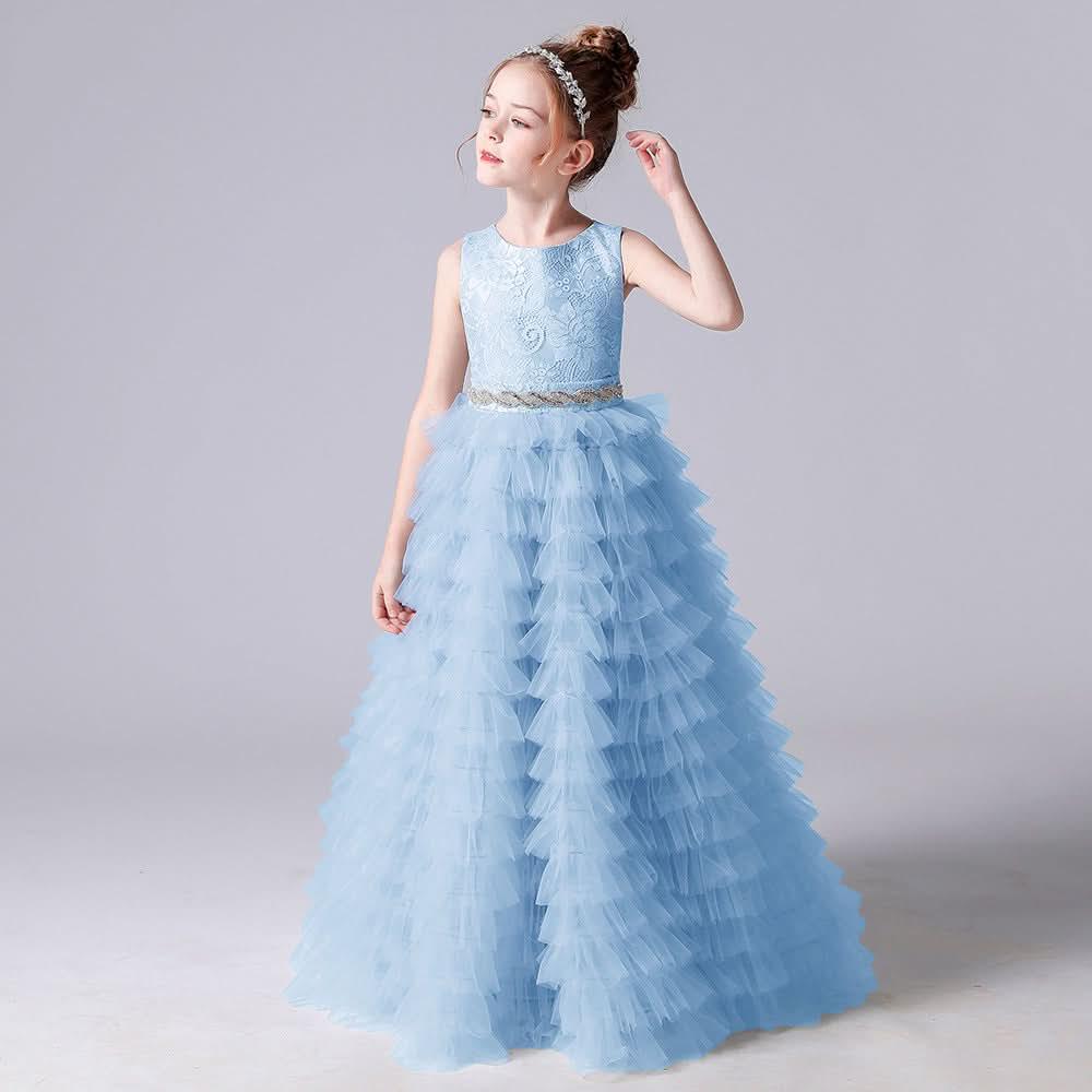 Girls dress piano performance party sleeveless cake long girl dress