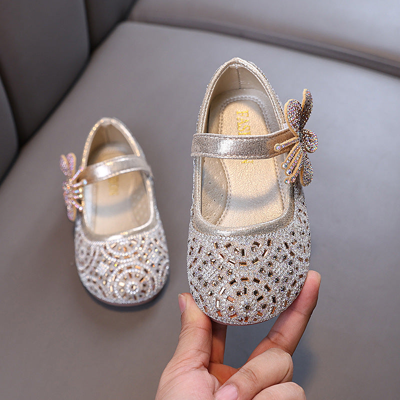 Children's diamond princess shoes, sparkly little leather shoes for toddlers and girls.