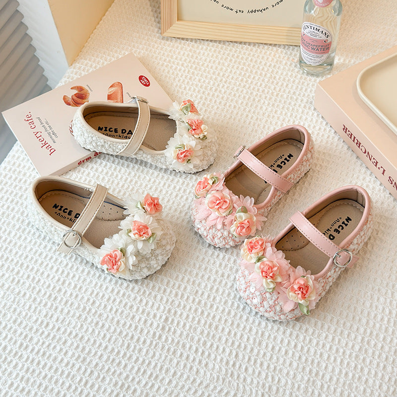 Cute Floral Girls' Shoes Dreamy Glitter Girls' Shoes Exquisite Handmade Floral Shoes