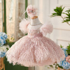 Baby's Birthday Dress Stylish Feather Pageant Gown｜KLFFLGID