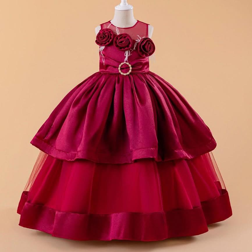 5-12 year old girls flower princess dress birthday party host catwalk dress