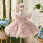Baby's Birthday Dress Stylish Feather Pageant Gown｜KLFFLGID