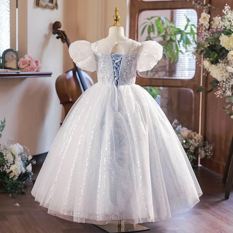 New Girls Birthday Party Puff Sleeve Sequin Children's Evening Dress