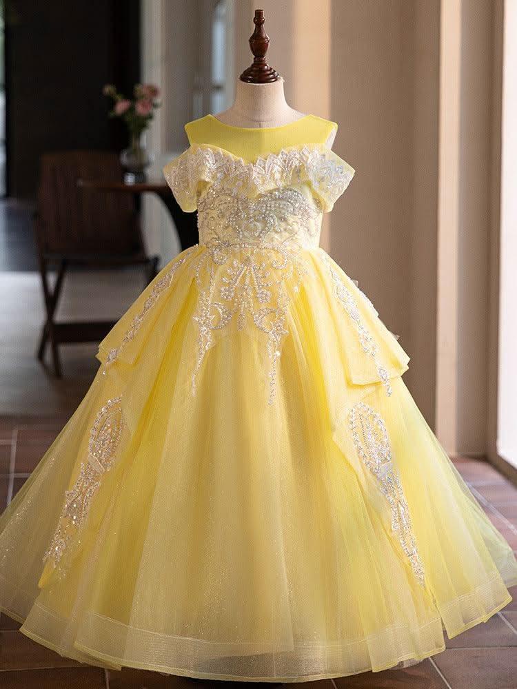 New 3-12-year-old baby birthday party evening dress embroidered sequins fluffy mesh girl princess dress