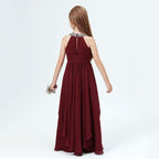 Girls halter neck long dress piano playing host wedding flower girl elegant evening dress