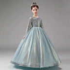 Children's Evening Gown Sequin Long Sleeve Stage Performance Girls Dress