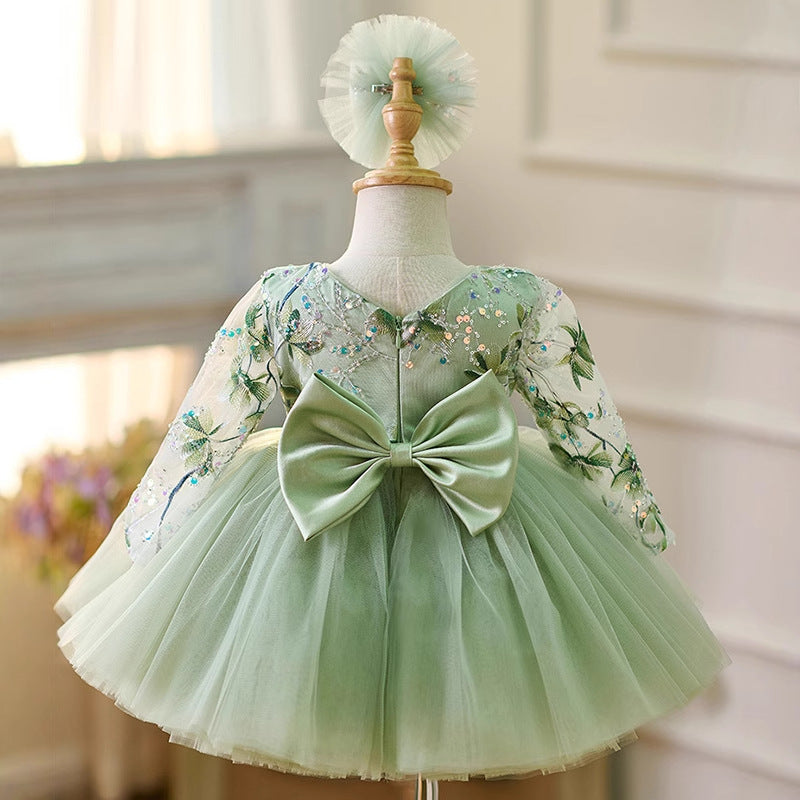 Purple Long Sleeve Embroidered Tulle Party Dress | KLFFIGID