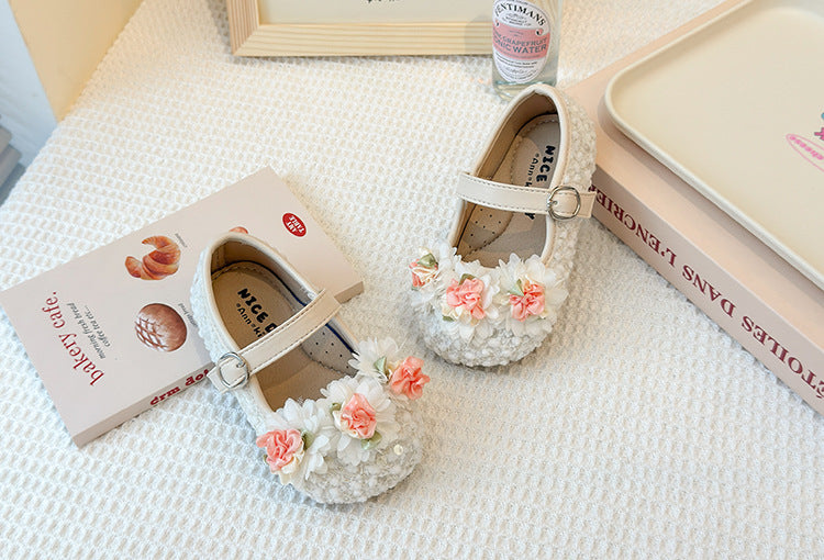 Cute Floral Girls' Shoes Dreamy Glitter Girls' Shoes Exquisite Handmade Floral Shoes