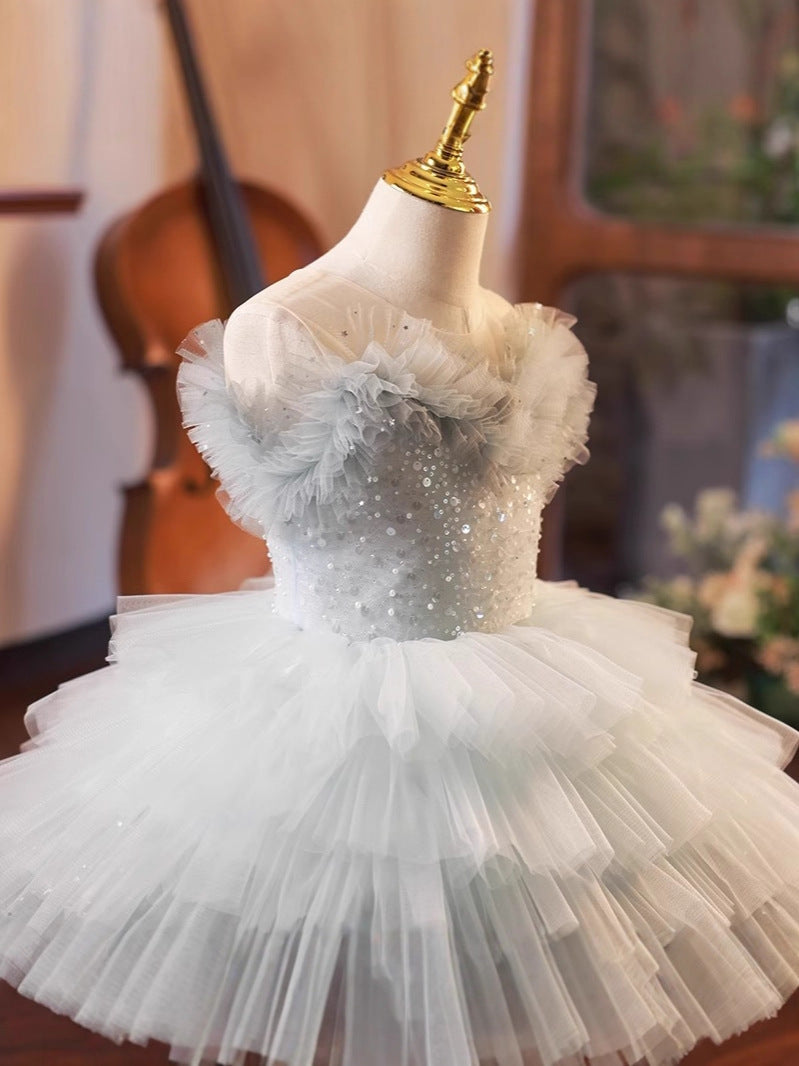 Big Bow Sparkly Tulle Flower Girl Wedding Dress for Girls | KLFFIGID