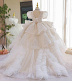White Wedding Dress Flower Girl Catwalk Trailing Sequin Girl Princess Dress
