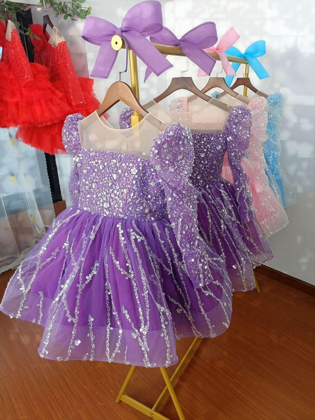 Girls Long Sleeve Sequin Princess Party Dress | KLFFIGID