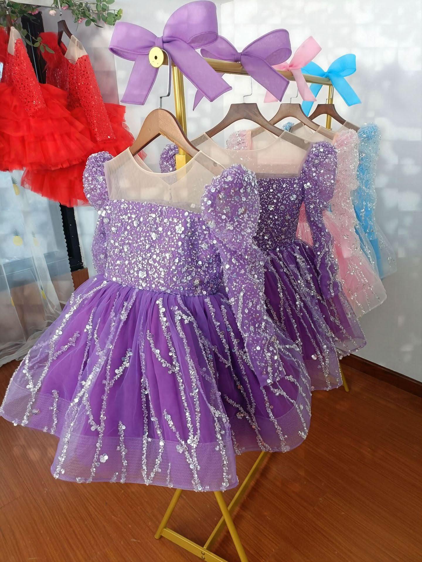 Girls Long Sleeve Sequin Princess Party Dress | KLFFIGID