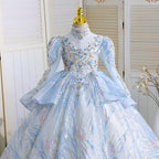 Birthday party dress girls sequined long sleeve princess dress wedding flower girl dress