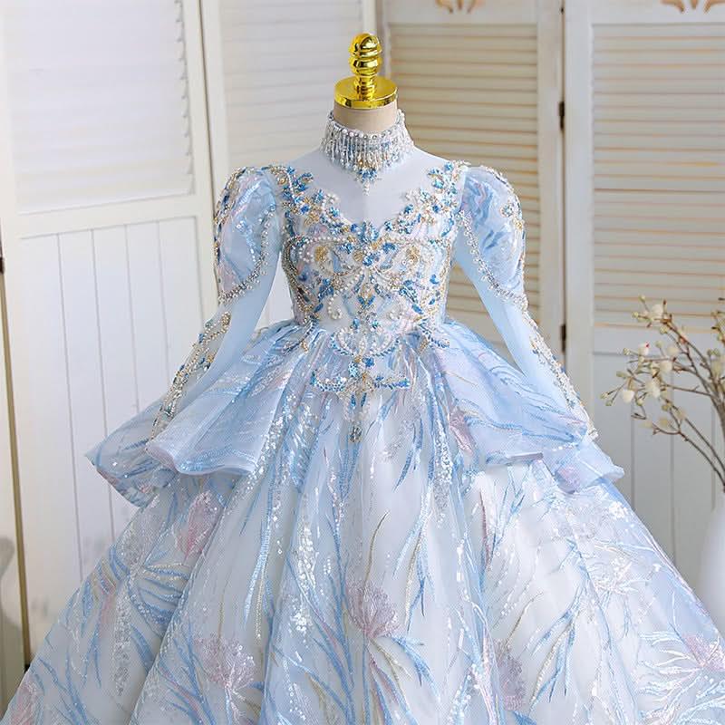 Birthday party dress girls sequined long sleeve princess dress wedding flower girl dress