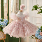 Baby's Birthday Dress Stylish Feather Pageant Gown｜KLFFLGID