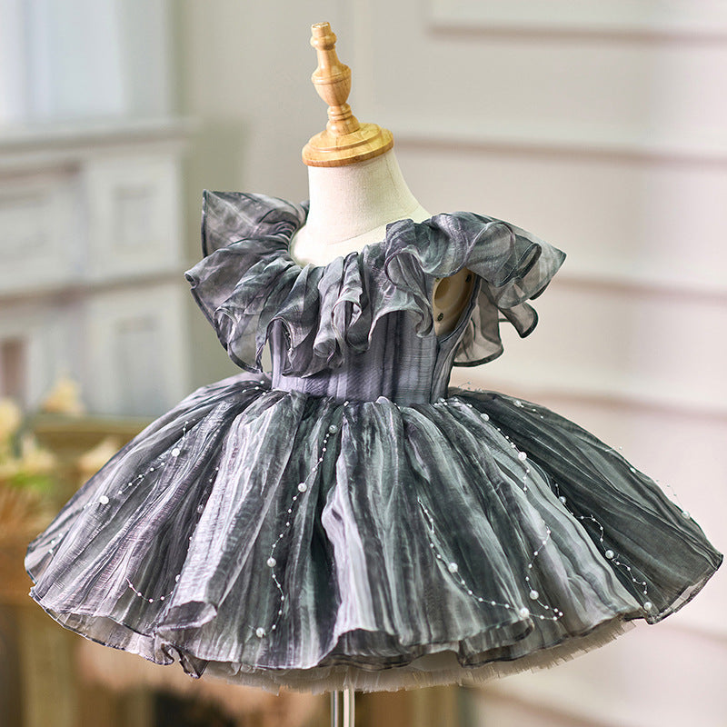 Baby birthday dress high-end luxury ruffled pearl evening dress Suitable for catwalk weddings and various occasions