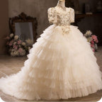 New style 4-12 years old wedding trailing mesh elegant embroidered girl princess dress
