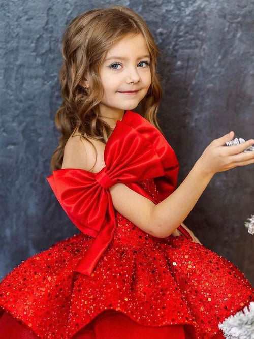 Christmas Red Sequin Princess Dress | Girls Holiday Gown | KLFFIGID