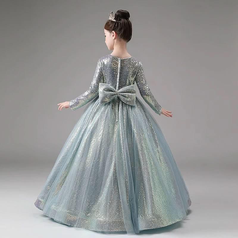 Children's Evening Gown Sequin Long Sleeve Stage Performance Girls Dress