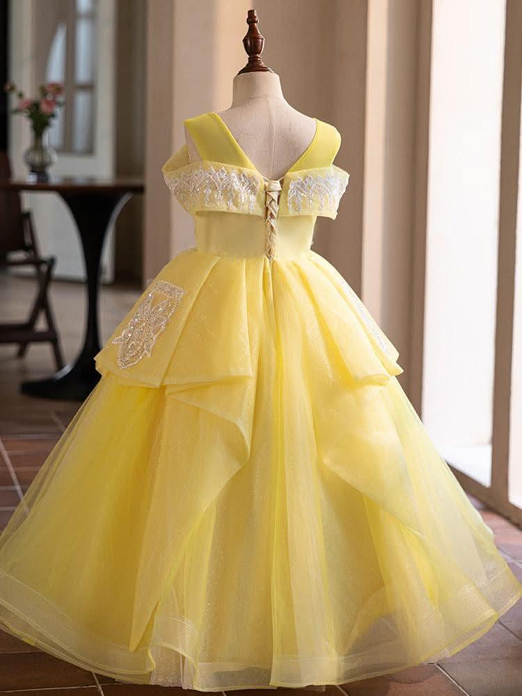 New 3-12-year-old baby birthday party evening dress embroidered sequins fluffy mesh girl princess dress