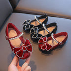 Bowknot girls shoes, small leather shoes, pearl shoes, red baby shoes