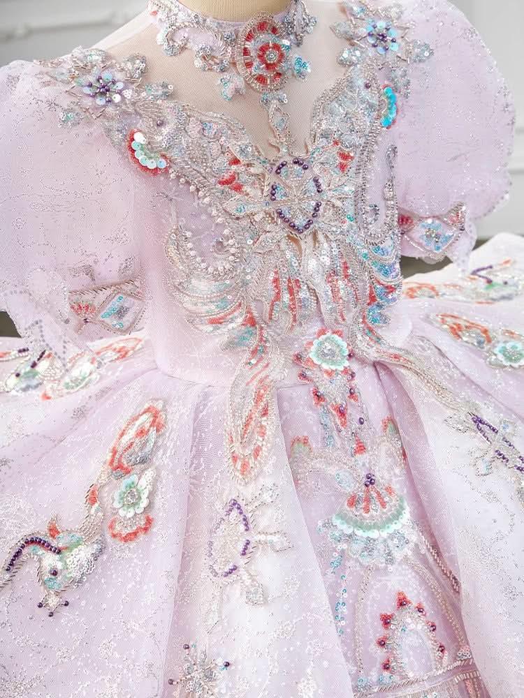 Children's Stage Performance Wedding Flower Girl Trailing Embroidered Elegant Girls Evening Dress