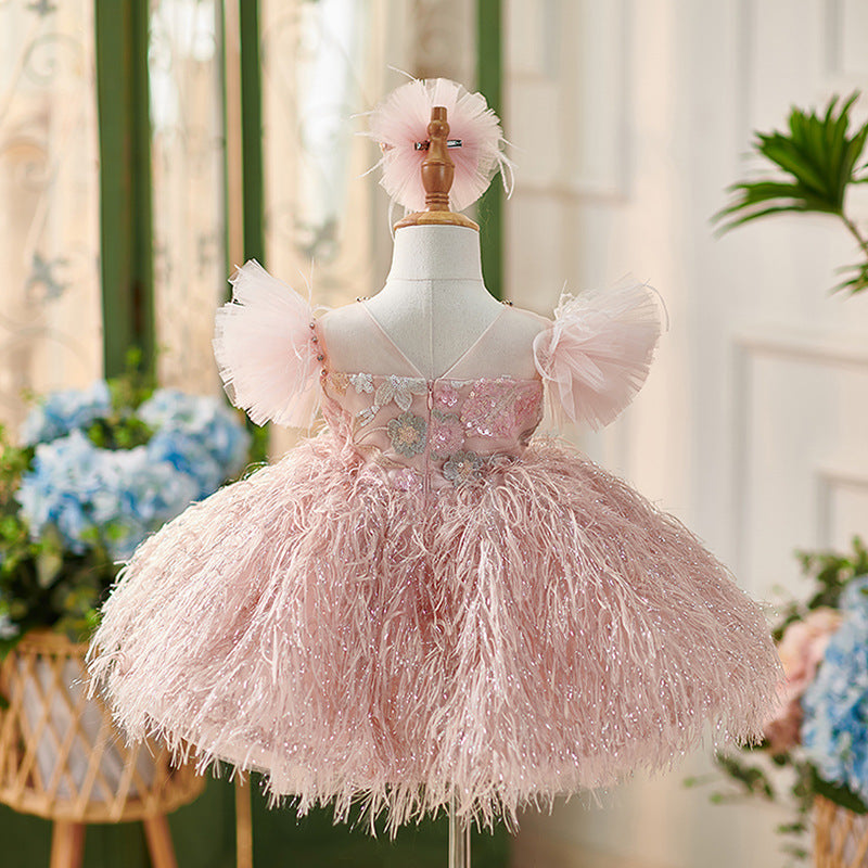 Baby's Birthday Dress Stylish Feather Pageant Gown｜KLFFLGID