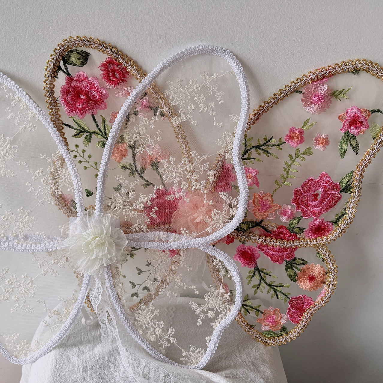 Paired with a floral dress, butterfly wings, floral butterfly wings