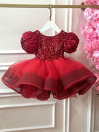 Girls Sequin Tulle Princess Dress Puff Sleeve Party Dress | KLFFIGID