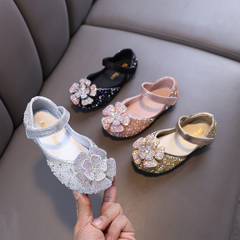 1 year old baby shoes, flower cute dance shoes, performance girl princess diamond shoes