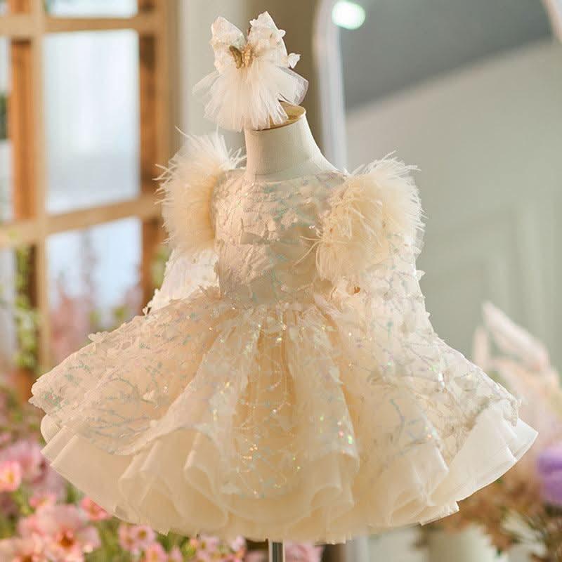 Girls Long Sleeve Butterfly Glitter Christmas Evening Dress | KLIFFIGID