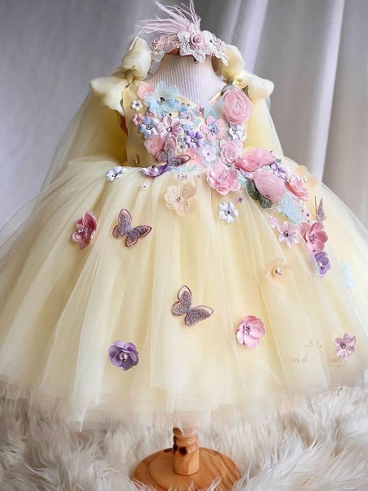 Girls Butterfly Kisses Pastel Floral Tulle Dress | KLFFIGID
