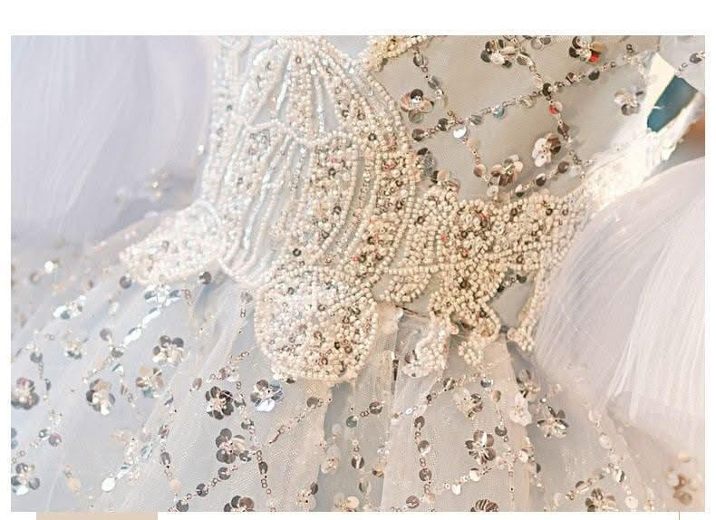 New flower girl wedding dress evening dress sequin fashion tail girl princess dress