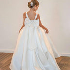 New style suspender bow satin birthday party girl princess dress