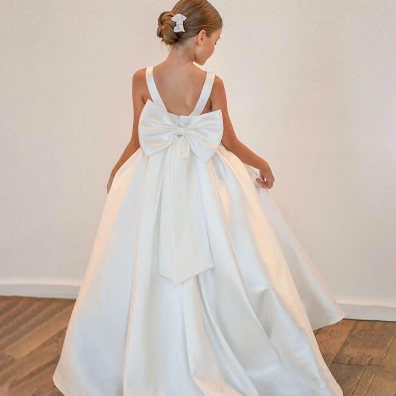 New style suspender bow satin birthday party girl princess dress
