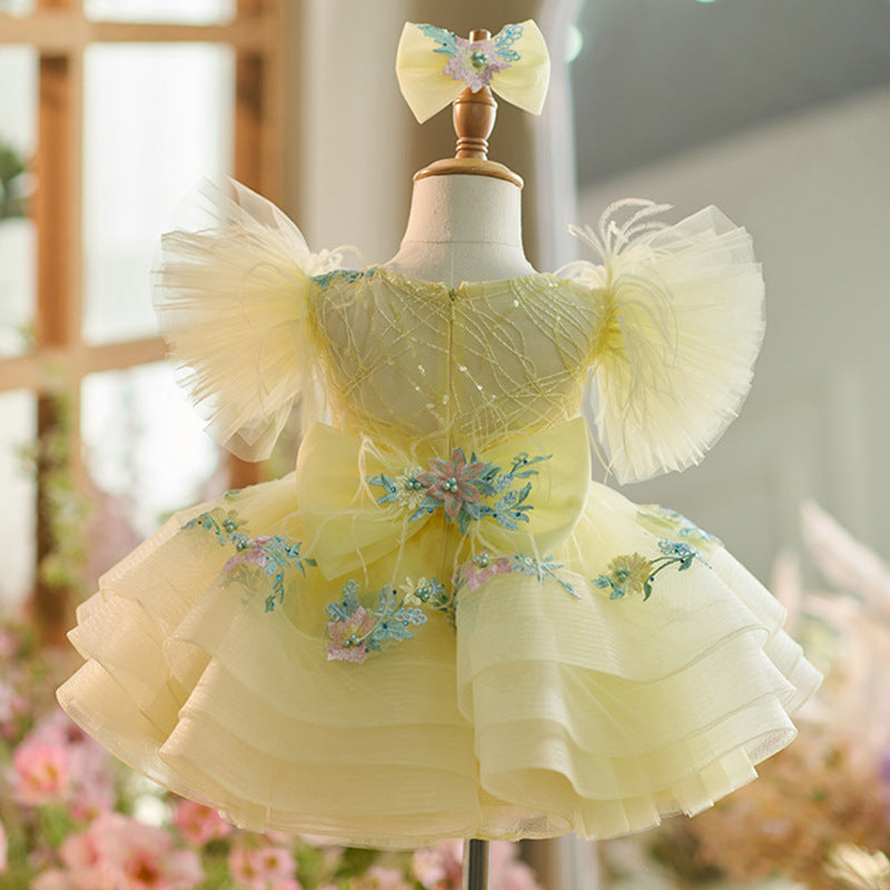 Baby Pink Floral Flower Dress Layered Ruffle Princess Dress｜KLFFLGID