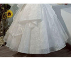 Stylish Wedding Flower Girl Elegant White Puffy Long Sleeve Girl Princess Dress