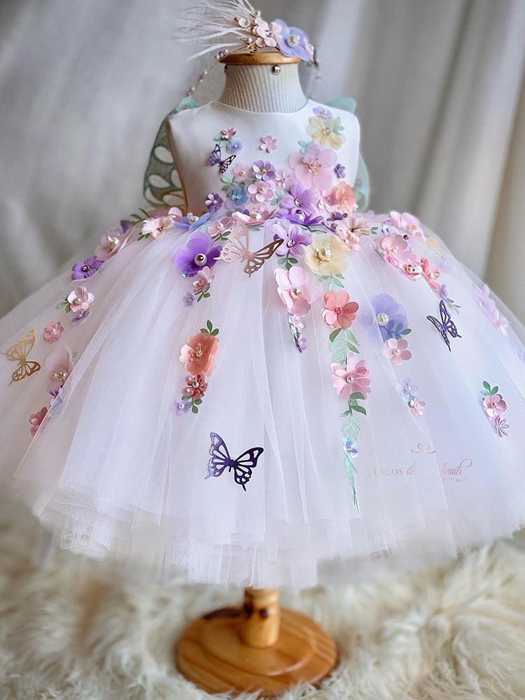 KLFFLGID Children's Dress Heavy Industry Rainbow Blue Children's Princess Dress