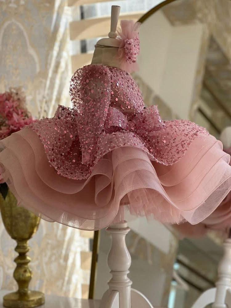 KLFFLGID Girls dress sequin short princess fluffy mesh skirt