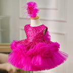 Baby Pink Sequin Feather Hem Princess Party Dress | KLFFIGID