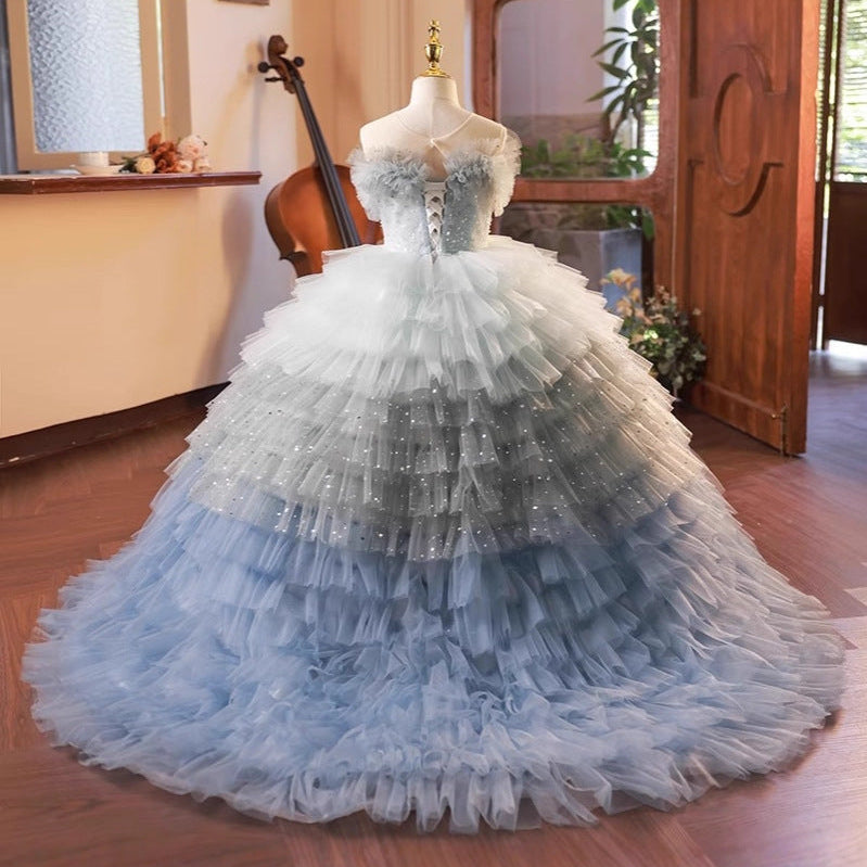 Big Bow Sparkly Tulle Flower Girl Wedding Dress for Girls | KLFFIGID