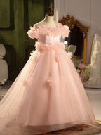 Children's Dress Wedding Pink Rose Elegant Evening Dress Birthday Party Girl Princess Dress