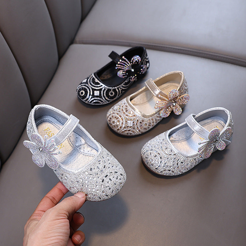Children's diamond princess shoes, sparkly little leather shoes for toddlers and girls.